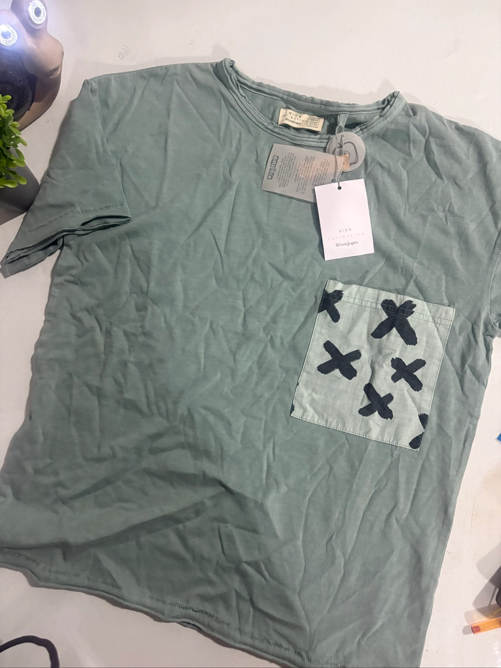 camiseta verde el corte ingles nino 11 12 anos t-shirt tee t shirt green olive vert garcon 152cm – photo 2